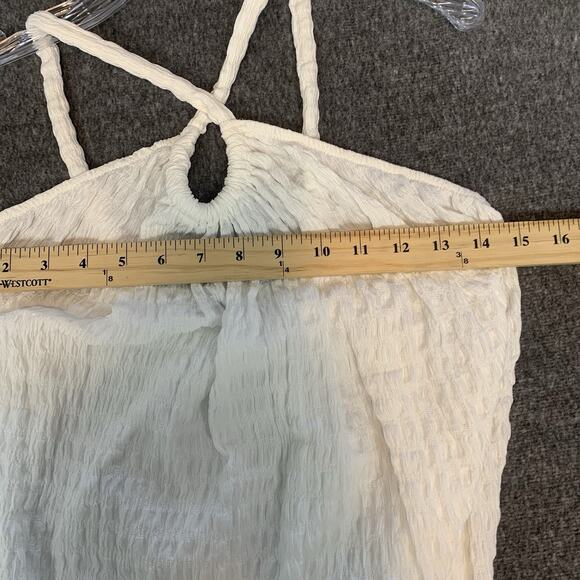 Zara Dress Women Large White Keyhole Puckered Texture Midi Stretch Spring Summer - Picture 7 of 8